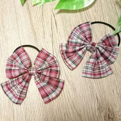 【２個セット】タータンチェックのヘアゴム＊赤系