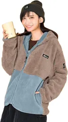 Y's factory もこもこ ボア フリース ジャケット レディース ブルゾン コート 前開き ジップアップ 長袖 立ち襟 アウター アウトドア 秋冬 保温 防風(デザインC フード付き,  M)