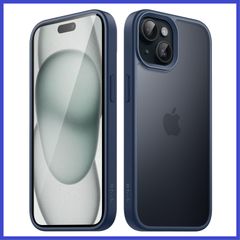 iPhone マットケース 15 6.1インチ用 耐衝撃性ミリタリーグレードの落下防止 JEDirect つや消しの半透明の背面電話カバー 指紋防止 (ストームブルー)