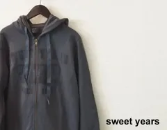 【最終大処分特価！】新品 定価15,400円 SWEET YEARS (スウィートイヤーズ) フロッキーロゴデザインスウェットジップアップパーカー 希少 (チャコールグレー) S