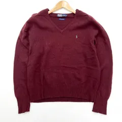 POLO RALPH LAUREN ☆ 大人ムード◎ ラムウール Vネック ニット セーター M ブラウン レッド トラッド 古着MIX ポロラルフローレン■S1396