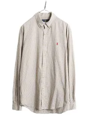 【お得なクーポン配布中!】 ラルフローレン ギンガム チェック 長袖 ボタンダウン シャツ メンズ L / 古着 ポロ 長袖シャツ ワンポイント ワイシャツ ツートン Yシャツ