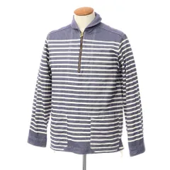 【中古】ナイジェルケーボン Nigel Cabourn コットン ボーダー柄 ハーフジップ ワークジャケット ライトネイビーxホワイト【サイズ46】【メンズ】のサムネイル