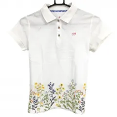 ★値下げ★マスターバニー 半袖ポロシャツ 白×イエロー 下部花柄 レディース 0(S) ゴルフウェア MASTER BUNNY EDITION