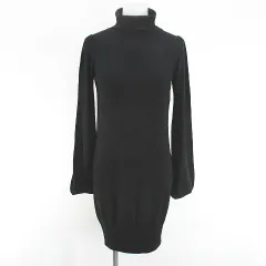トラッゾドンナ Torrazzo Donna 長袖 膝丈 ニットワンピース ワンピース タートルネック 黒系 ブラック ストレッチ リブ 無地のサムネイル