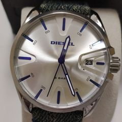 電池交換済★美品★DIESEL ディーゼル  腕時計 MS9 エムエスナイン シルバー文字盤 ブルー デニム DZ1891 クオーツ デイト