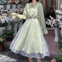 フェミニン♡花柄刺繍チュールワンピース　可愛い　春夏　A0452