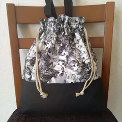 ハンドメイド　猫好き　大容量　巾着トートバッグ　猫柄　ねこまみれ