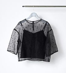 ドット刺繍 パフスリーブ シアーブラウス - メルカリ