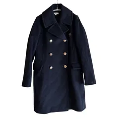 RE242 TOMMY HILFIGER トミーヒルフィガー ピーコート ダブルボタン ネイビー ゴールドボタン ワッペン付 ウールコート レディース EUR34