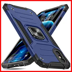 【大特価】iPhone XS ケース/iPhone X ケース リング付き 衝撃吸収 耐衝撃 落下防止 米国軍事MIL標準取得 スタンド機能 PC+TPU 二重構造 防塵 薄型 軽量 一体型 360度回転 全面保護カバー アイフォンケース 青 MJJ-1051