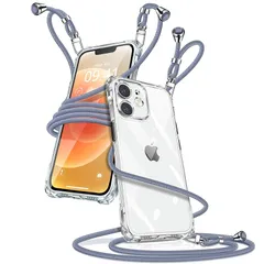iPhone 12 Mini ケース クリア ショルダー アイフォン12mini スマホケース iPhone12mini カバー 肩掛け 斜めかけ 縄掛けケース 透明 薄型 軽量 TPU 携帯ケース 紐付き 斜めがけ 織りストラップ付き 長さ調整可能 取り 1