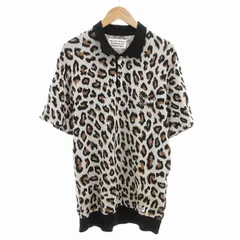 ワコマリア WACKO MARIA ニットポロシャツ レオパード柄 ロゴ 刺繍 シルク混 半袖 L ベージュ /AE ■GY11