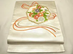 平和屋着物■太鼓柄袋帯　総刺繍　草花文　金銀糸　引箔　正絹　逸品　CAAQ3435ak