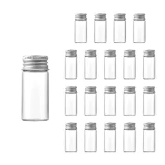 ★即日発送★Charmoon 小瓶 透明 ガラス ミニボトル 蓋付き 密閉 小物 液体 保存 20個 セット (10ml シルバー)
