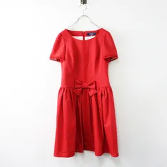 【値下げ】エムズグレイシー M'S GRACY 半袖 レース リボン ドレス 38/レッド ワンピース ギャザー プルオーバー バックジップ【2400014052534】のサムネイル