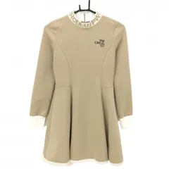 【美品】ピーダブリュサーキュラス 長袖ハイネックワンピース ベージュ×白 インナーパンツ付き レディース 1 ゴルフウェア PW CIRCUL 