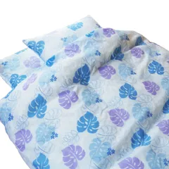 【即日発送】シングル 3点セット(掛け布団カバー 布団カバー 敷き布団カバー 枕カバー) EiYU モンステラ〈ブルー〉