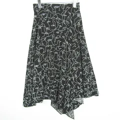 インディヴィ INDIVI アシンメトリー ヘム スカート ロング丈 38 ブラック 総柄 kz8313
