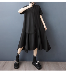 モード系  韓国風  ゆったり  大きめサイズ   スプライシング カジュアル  シャツワンピース  レディース  夏 シンプル 通勤 甘い 半袖ワンピース フリル 個性派