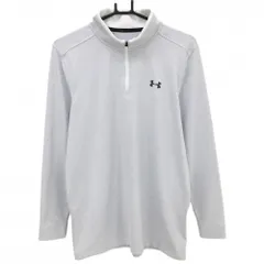【美品】アンダーアーマー 長袖ハイネックシャツ ライトグレー×白 ハーフジップ メンズ LG/G/G ゴルフウェア UNDER ARMOUR