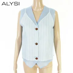 85%OFF 新品 アリジ ALYSI トップス 42 ECS1167 Lサイズ ライトブルー レディース ベスト ノースリーブトップス シルク ストライプ柄 イタリア製