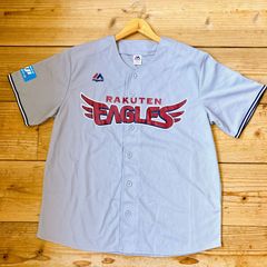 マジェスティック Majestic ベースボールシャツ 野球ウェア ビッグロゴ アームロゴプリント 東北楽天イーグルス 応援グッズ フロントプリント デカロゴ EAGLES レプリカユニフォーム 東北楽天 プロ野球 メッシュ 大きめ オーバーサイズ
