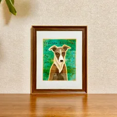 新品☆額縁付アートポスター☆犬の絵☆Italian Greyhound (White & Grey)☆イタリアングレーハウンド☆インテリア☆動物病院／店舗様必見◆壁掛け☆95