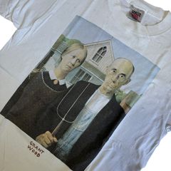90s GrantWood AmericanGothic Tシャツ Lサイズ アート プリント グラントウッド アメリカンゴシック 美術 Art ヴィンテージ Vintage ビンテージ