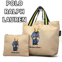 【ベアで気分上がる】　POLO RALPH LAUREN ポロラルフローレン　トートバッグ ポーチ付き ポロベア A4収納　ベージュ×ネイビー