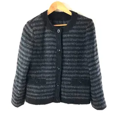 里麻 ジャケット ストライプ ラメ入り ボタン 裏地付き 長袖 黒系 9Rサイズ 2025081400042