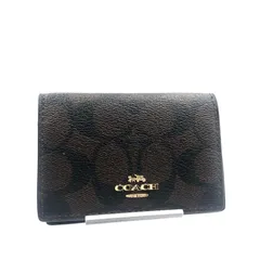 ■未使用同然■COACH  コーチ　シグネチャーPVC×レザー 名刺入れ　カードケース ロゴ金具　ダークブラウン×ブラック　ゴールド金具　メンズ　レディース　ユニセックス　タグあり　91681