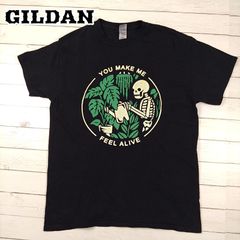 GILDAN スカルプリントTシャツ  ブラック Mサイズ  You make me feel alive US古着