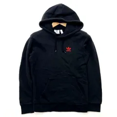 アディダス ☆ adidas スウェット パーカー エッセンシャルフーディ ブラック レッド 刺繍 XS レディース 定番 スポーツ ストリート■S505