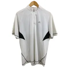 アディダス adidas ポロシャツ シャツ プルオーバー ハーフジップ ゴルフ スポーツウェア ロゴ 半袖 L 白 黒 ホワイト ブラック