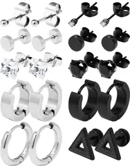 【数量限定】ブラック メンズ シルバー レディース 黒ピアス イヤリング ピアス スタッドピアス フープ リング ユニセックス 両耳用 10ペア ステンレス ステンレス 金属アレルギー対応 ピアス