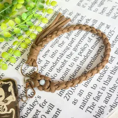 パラコード ブラウン ラベンダーヒスイ ストラップ スマホストラップ キーホルダー ハンドメイド