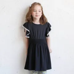 ☆ ブラック ☆ 120cm ☆ フランセワンピース 半袖 ワンピース キッズ 半袖ワンピース 10006277 ワンピ 夏 女の子 レース フリル フレアスカート 大人っぽい 上品 ガーリー シンプル 無地 おしゃれ 可愛い オシャレ かわいい カジュアル