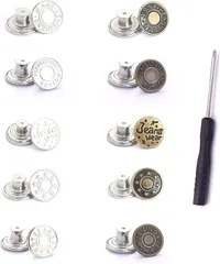 YINKE ジーンズ 調整ボタン 10個セット ジーンズボタン ジーンズにぴったりのボタンピン 金属ジーンズボタン 簡単取付け DIY 手作り 延長と縮小可能 専用ドライバー付き (こんしょく)
