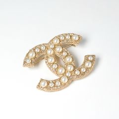 シャネル CHANEL ブローチ コサージュ ゴールド ホワイト ココマーク ラインストーン