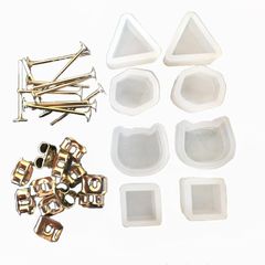 ピアスパーツセット レジン シリコンモールド4種×2個 シルバー ピアスポスト台 キャッチ 12個セット (シルバー)