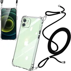 iPhone12 mini ケース ショルダー クリア 耐衝撃 ストラップ付き スマホケース アイフォン12mini カバー 透明 薄型 軽量 TPU シリコン 紐付き 肩掛け 首掛け 斜めかけケース 調節可能なショルダー クロスボディ 多目的キャリー フ