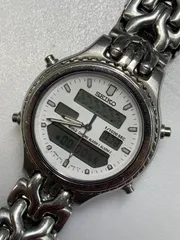 【稼動品】腕時計　SEIKO ホワイト　シルバー　アナデジ　H021-8050 Yahoo!オークション - SEIKO セイコー 白文字盤 デジアナ