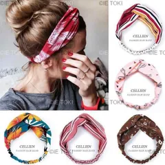 女性と女の子のためのヘアアクセサリー ヴィンテージプリントのヘッドバンド クロスオーバーターバン バンダナ ヘッドバンド ヘアアクセサリー2020