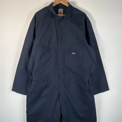 古着 ディッキーズ Dickies 長袖つなぎ オールインワン ワーク 作業着 ワンポイントロゴ 大きいサイズ 2XLT  ネイビー メンズ