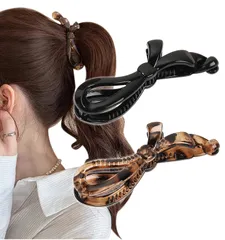 [Herbeluemily] バナナクリップ ヘアクリップ しっかり 髪留め リボン シンプル かわいい 2個セット B ブラック+クリアべっ甲 [B ブラック+クリアべっ甲]