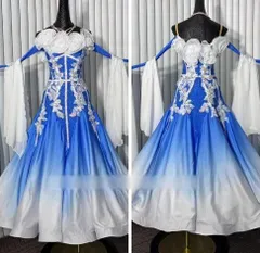 オーダーメイド　社交ダンス衣装　スタンダードドレス 立体花　オフショルダー