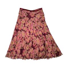 イタリア製 シルク100% Blumarine Anna Molinari ブルマリン アンナ・モリナーリ 花柄 シースルー フレア スカート 38 /絹/高級