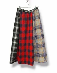アーガイルピンタック　タータンチェック　ミックスサーキュラーフレアロングスカート