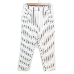 ザショップティーケー THE SHOP TK テーパードパンツ イージーパンツ 七分丈 ロールアップ ストライプ柄 S 白 黒 ホワイト ブラック /FF52 ■MO